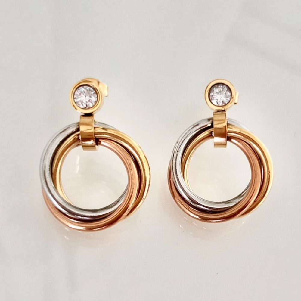 Tri Color Drop Earrings Brilliant Cut Zirconia Stone